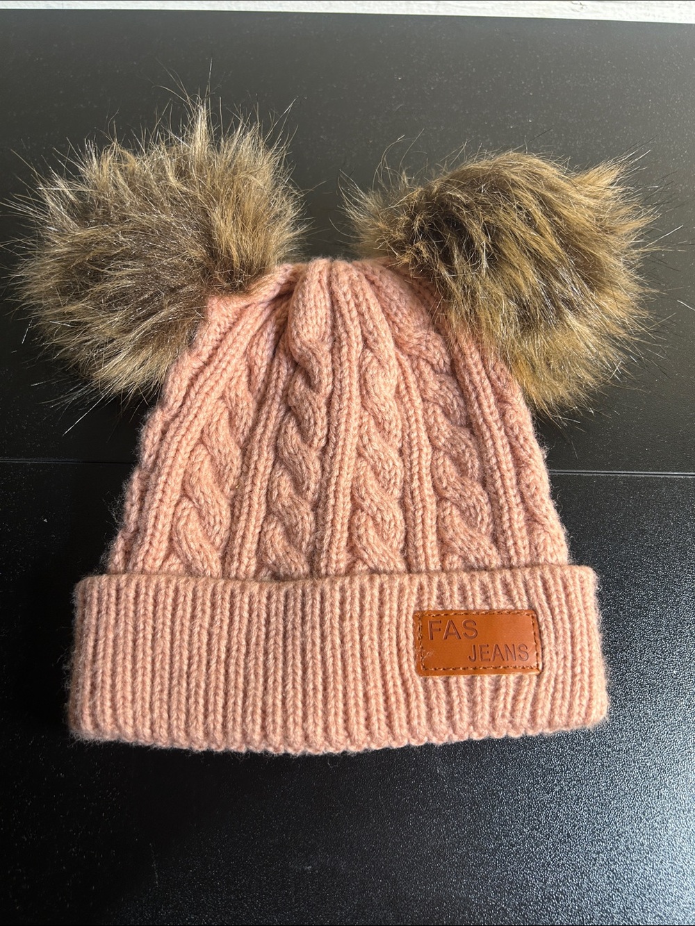 FAS Jeans Toddler Pink Cable Knit Pom Pom Hat